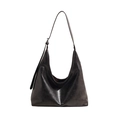 Bolso hobo de cuero negro con letras plateadas y correa de hombro ajustable - Negro