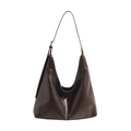 Bolso hobo vintage de cuero marrón oscuro, gran capacidad, bandolera para invierno 2024 - Marrón