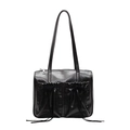 Borsa tote nera minimalista con pieghe e dettagli a fiocco da spalla per donna - Marrone Scuro