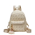 Zaino bianco panna con stampe di orsi marroni e ciondolo a palla di peluche beige - Bianco Sporco