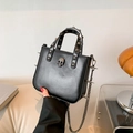 Gothic black square crossbody bag featuring silver spikes, rivets and skull hardware - Black Skull