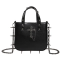 Schwarze Gothic-Handtasche aus Leder mit Metallkreuz und dekorativen Nietenbesatz - Kreuz Schwarz