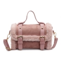 Pink faux fur and suede small square crossbody bag with gold buckle for women - Pink