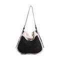 Borsa hobo chic in camoscio nero con bordo in shearling bianco e tracolla in pelle - Nero