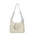 Chic beige colorblock shoulder bag with square buckle and woven edges for women - Beige