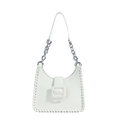White hobo bag with woven stitching details and leather-metal chain shoulder strap - White
