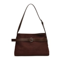 Borsa tote in pelle scamosciata marrone scuro con cinturino in pelle e fibbia argento - caffè