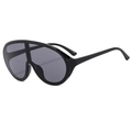 Oversized shield sunglasses with black frames and dark lenses in 45-degree angle view - Black Frame Grey Lens