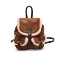 Zaino vintage in finta pelle scamosciata marrone scuro con bordo in pile e fibbie oro - Marrone