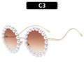 Luxury round pearl sunglasses for women with gold wavy temples and gradient brown lenses - Double Tea Lens (C3)