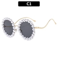 Luxurious round pearl sunglasses for women with gold frame and dark gray lenses - Black Grey Lens (C1)