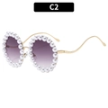 Luxury round sunglasses with purple gradient lenses and pearl-embedded gold frames - Purple Gradient (C2)