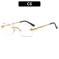 Fashionable rimless square sunglasses featuring golden snake-shaped temples and clear lenses - Clear White