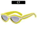 Lunettes de soleil rétro avec monture ondulée jaune, inserts argentés et verres gris - Monture Vert Fruit Verres Miroir Argent (C7)