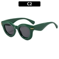 Retro Sonnenbrille mit dickem Rahmen in Dunkelgrün und goldenen Akzenten - Grüner Rahmen Graue Gläser