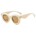 Retro cream white oval sunglasses with thick frames and brown lenses for women - Cream Frame Tea Lens