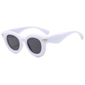 Trendy white chunky frame sunglasses with dark lenses and gold oval metallic accents - Solid White Frame Gray Lens