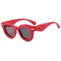 Fashionable red retro oversized sunglasses with gold metal accents and dark grey lenses - Red Frame Gray Lens