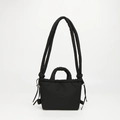 Puffy black nylon shoulder bag with drawstring detail and dual padded handle design - One Size / Black