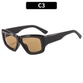 Retro thick black frame square sunglasses with amber lenses and polished finish, Style C3 - C3-Dark Coffee Frame Tea Lens