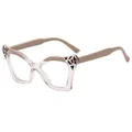 Cat eye glasses frame in transparent champagne with leopard print details and blue light lenses - Champagne Frame (C3)
