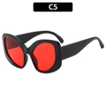 Occhiali da sole cat-eye eleganti con montatura nera lucida e lenti rosse, variante C5 - Montatura nera lenti rosse
