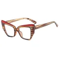 Elegant cat-eye TR90 frames in amber wood grain finish with red accents and clear lenses - Wood Grain Red (C5)