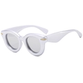 Fashionable thick frame sunglasses with pearlescent white finish and gold accents - Silver Frame White Mirror Lens