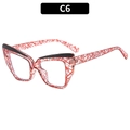 Elegant cat-eye TR90 eyeglasses frame featuring red and white abstract pattern with black accents - Red Grid (C6)