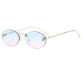 Lunettes de soleil ovales sans monture, verres dégradés bleu-rose et monture dorée - C8-Verre Bleu Rose