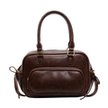 Sac Boston rétro marron foncé grande capacité avec poches fonctionnelles et poignées - Marron