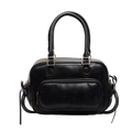 Sac à main Boston classique en cuir noir avec détails dorés et poche avant zippée - Noir