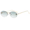 Retro rimless oval sunglasses with blue gradient lenses and golden crystal F detail - C7-Double Green Lens