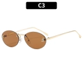 Retro oval rimless sunglasses with gold metal frames and brown lenses with diamond F logo - C3-Dark Tea Lens