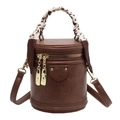 Dunkelbraune zylindrische Eimertasche mit Vintage-Textur und Leopardenmuster-Schalgriff - Kaffeebraun