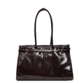 Large dark brown patent leather tote bag for women with polished glossy finish and silver buckles - Coffee