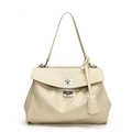 Schicke beige PU-Leder-Einkaufstasche mit Falten, Silberverschluss und langem Schultergurt - Weiß