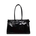 Chic black waxed leather large capacity tote bag with glossy finish and shoulder straps - Black