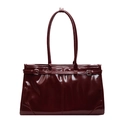 Large burgundy oil wax leather tote bag with glossy finish and silver buckles - Burgundy