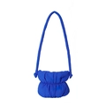 Blue nylon puffer shoulder bag for women, trendy quilted cloud bucket bag with long strap. - 27*24*10 / Dark Blue
