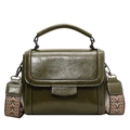 Borsa a tracolla vintage verde oliva in ecopelle con ampia tracolla intrecciata colorata - Verde