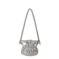 Silver nylon puffer shoulder bag, stylish pleated cloud bucket bag for women daily use. - 27*24*10 / Silver