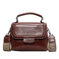 Borsa a tracolla vintage marrone scuro con cuciture bianche e tracolla larga fantasia - caffè