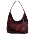 Borsa a spalla leopardata rosso scuro con mini portamonete coordinato attaccato alla tracolla - Borgogna