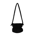Black nylon puffy shoulder bag with gathered pleats design, trendy chic bucket handbag. - 27*24*10 / Black
