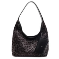 Borsa tote leopardata grigia in ecopelliccia con pochette in pelle nera coordinata - Nero