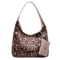 Borsa tote retrò con stampa leopardata, grande capacità e piccolo portamonete coordinato - Cachi