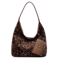 Borsa hobo chic con stampa leopardata, tracolla marrone e piccola pochette laterale - Marrone