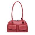 Rote Schultertasche mit Litschi-Muster, doppelten Außentaschen und Silberbeschlägen - Rot