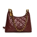 Elegant wine red quilted crossbody bag with gold chain strap and lock pendant - With Pendant / Burgundy / L